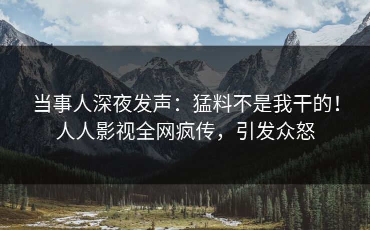 当事人深夜发声：猛料不是我干的！人人影视全网疯传，引发众怒